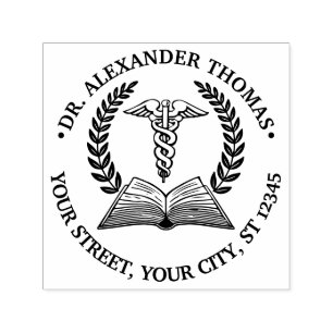 Ärztlicher Arzt Caduceus 2LR Buchname Anschrift Permastempel