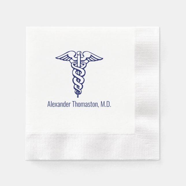 Ärztlicher Arzt Caduceus Beruflicher Name Blau Serviette (Vorderseite)