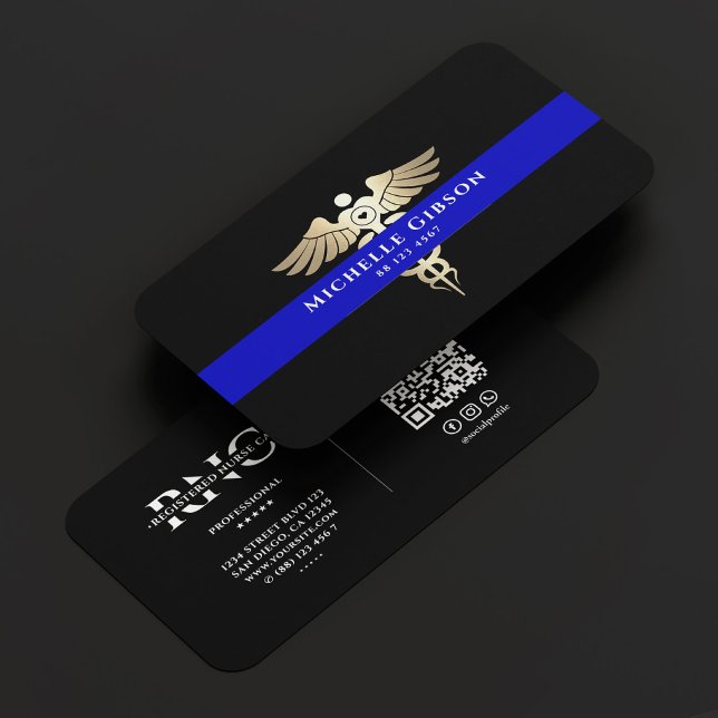 Ärztlicher Arzt Erster Ansprechpartner EMS Blue Ca Visitenkarte (Medical Doctor First Responder Blue Line Caduceus Business Card
)