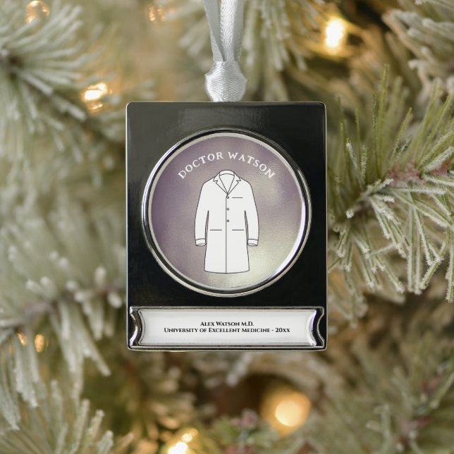Ärztlicher White Coat Keepake Arzt Banner-Ornament Silber (Baum)