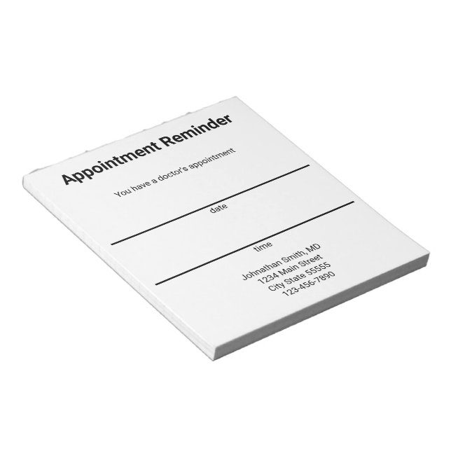 Arzttermin-Erinnerung Geschäfts-Vorlage Notizblock (angewinkelt)