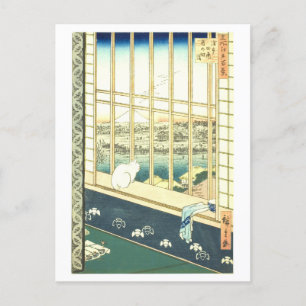 Asakusa Rice Fields Vintage weiße Katze Postkarte