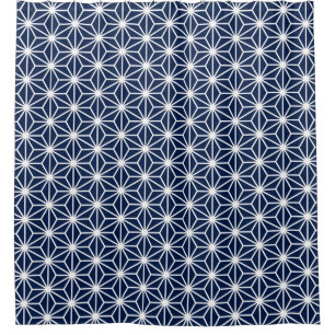 Asanoha Style - White on Dark Blue 001744 Duschvorhang