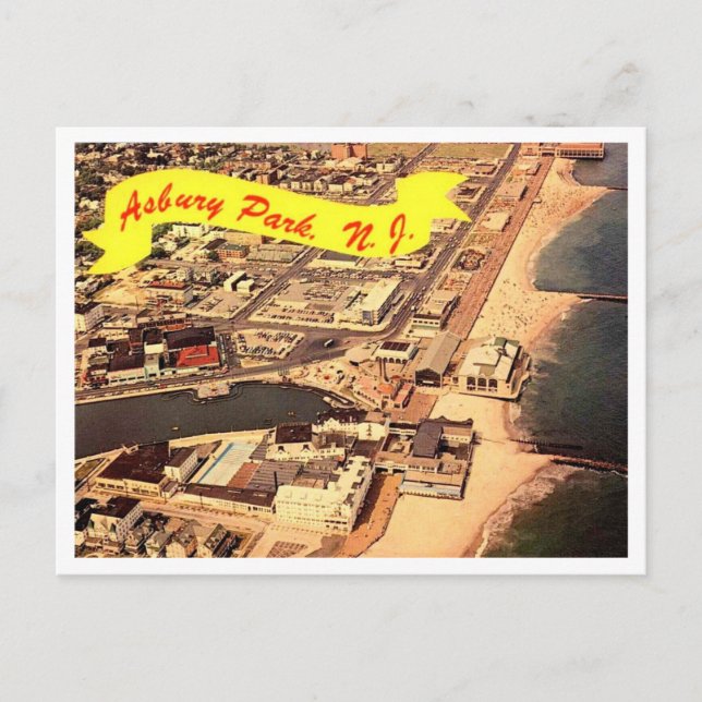 Asbury Park NJ Aerial View 1970er Vintag Postkarte (Vorderseite)
