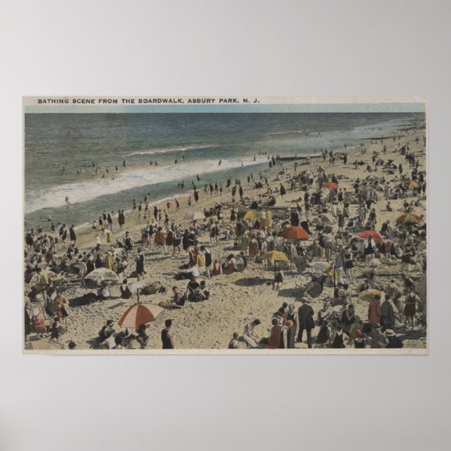Asbury Park, NJ - Bathing Scene from Boardwalk Poster (Vorne)