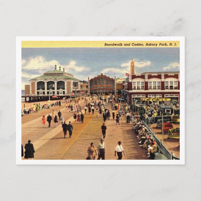 Asbury Park NJ Boardwalk und Casino 1940er Postkarte (Vorderseite)