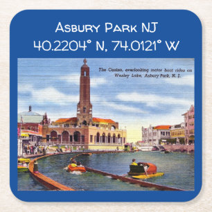 Asbury Park NJ Kartenkoordinaten im Vintage-Stil Rechteckiger Pappuntersetzer