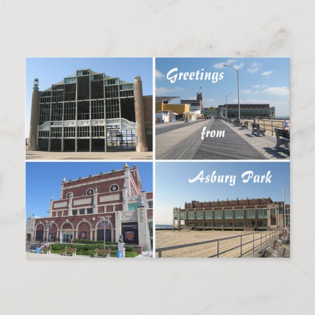 Asbury Park NJ Sehenswürdigkeiten und Promenade, G Postkarte (Vorderseite)