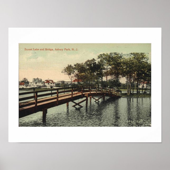 Asbury Park NJ Sunset Lake Bridge 1914 Inspiriert Poster (Vorne)