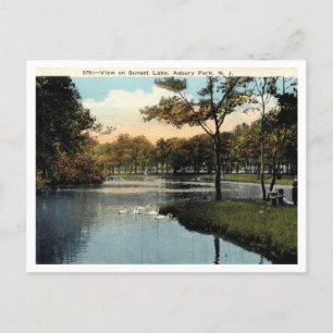 Asbury Park NJ, View of Sunset Lake 1924 Vintag Postkarte