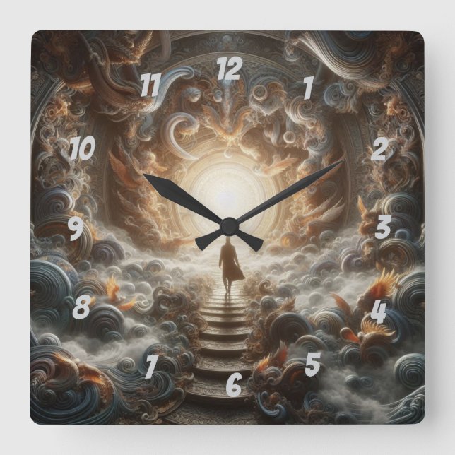 Ascension to the Light Quadratische Wanduhr (Vorderseite)