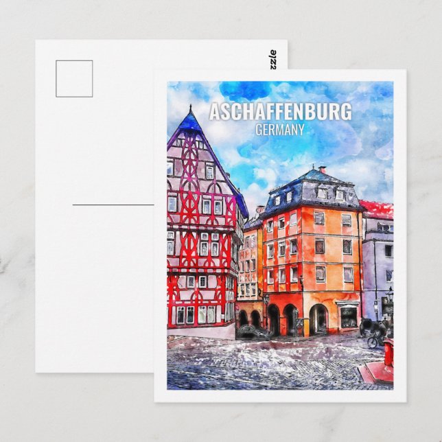 Aschaffenburg Deutschland Wasserfarbskizze Postkarte (Vorne/Hinten)