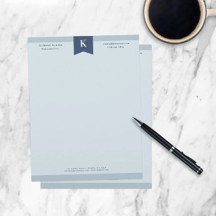 Aschblaues elegantes, fettes Monogramm Kontaktinfo Briefbogen
