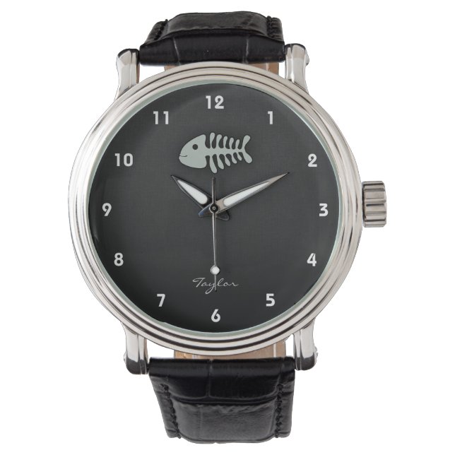 Asche Graue Fischknochen Armbanduhr (Vorderseite)