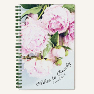 Asche zu Schönheit Jesaja 61:3 Pfingstrosen Floral Notizbuch