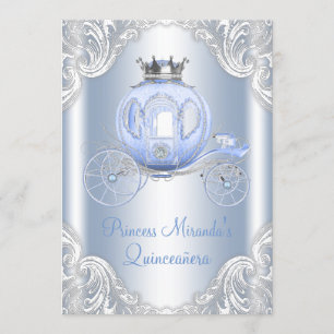 Aschenputtel Blaue Silberne Prinzessin Quinceanera Einladung