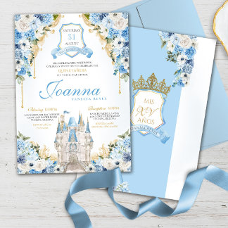 Aschenputtel Burg Blaue Quinceanera Einladung