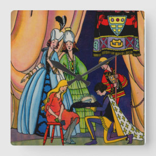 Aschenputtel, der Prinz und der Scheiber Quadratische Wanduhr