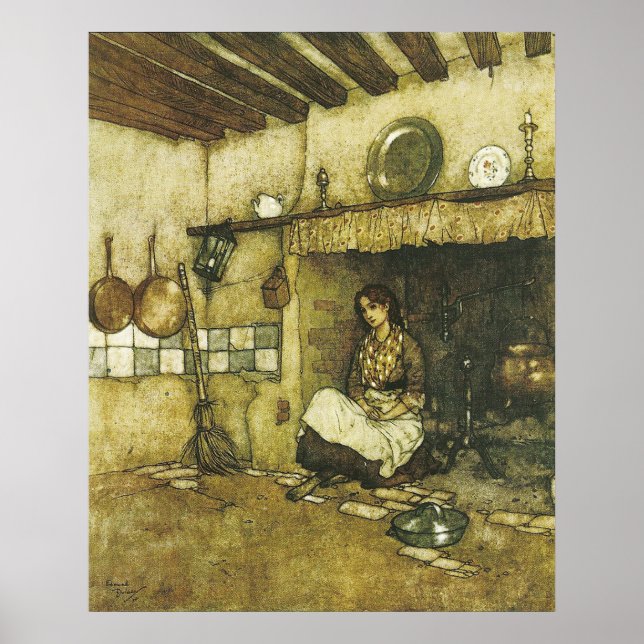 Aschenputtel in den Aschen von Dulac Print Poster (Vorne)