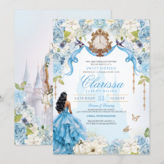 Aschenputtel Princess Light Blue Royal Sweet 16 Einladung