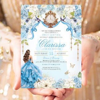 Aschenputtel Princess Light Blue Royal Sweet 16 Einladung