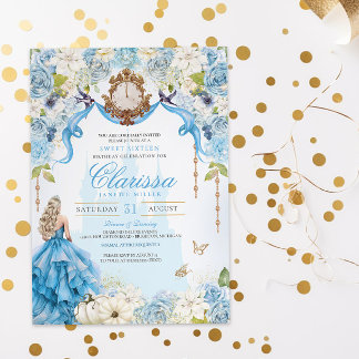 Aschenputtel Princess Light Blue und Gold Sweet 16 Einladung