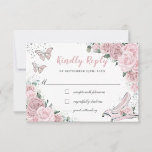 Aschenputtel Prinzessin Hellrosa Florale Quinceañe RSVP Karte
