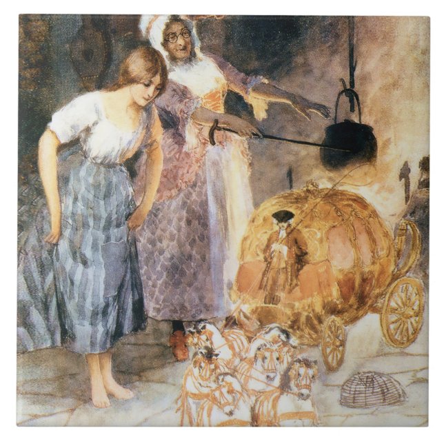 Aschenputtel und Fairy Godmutter sq Fliese (Vorderseite)