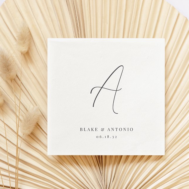 Aschfarben | Elegante Thin Line Script Wedding Mon Serviette (Von Creator hochgeladen)