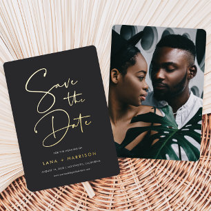 Aschfarben   Modernes Minimales Script-Foto Save t Folieneinladung