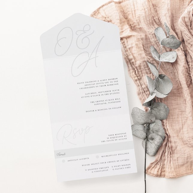 Aschfarben | Script Watermark Monogram Wedding All In One Einladung (Von Creator hochgeladen)