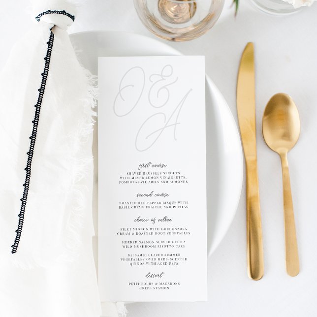 Aschfarben | Script Watermark Monogram Wedding Menükarte (Von Creator hochgeladen)