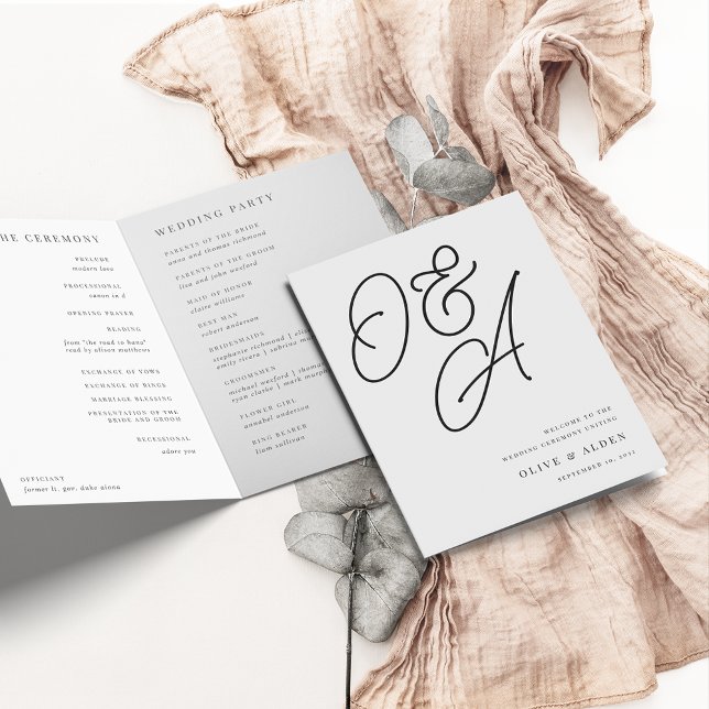 Aschfarben | Script Watermark Monogram Wedding Programm (Von Creator hochgeladen)