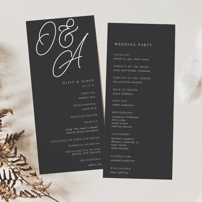 Aschfarben | Script Watermark Monogram Wedding Programm (Von Creator hochgeladen)