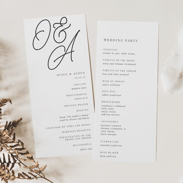 Aschfarben | Script Watermark Monogram Wedding Programm (Von Creator hochgeladen)