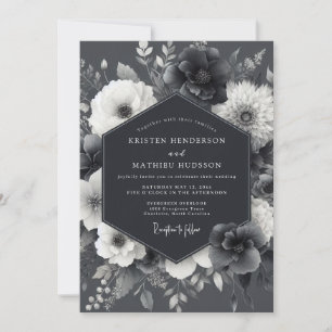Aschfarbene gotische Flora-Hochzeit Einladung