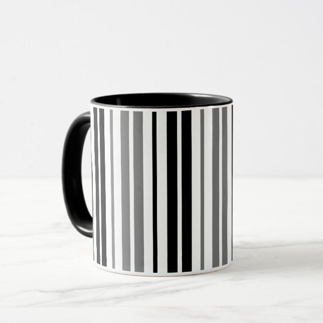 Aschgrau Schwarz Weiß Streifen Muster   Tasse (Vorderseite Links)
