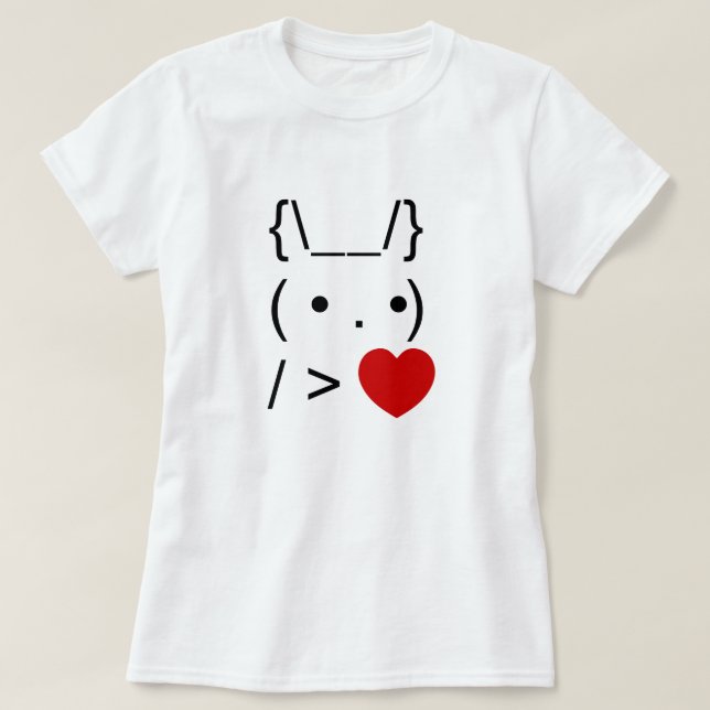 ASCII Text Art Bunny Rabbit geben Herz T-Shirt (Design vorne)