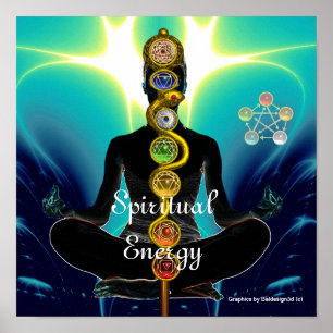 ASCLEPIUS-7-SCHAKRAS, YOGA LOTUS-POSE Blau Poster