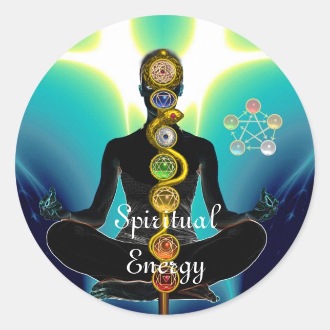 ASCLEPIUS-7-SCHAKRAS, YOGA LOTUS-POSE Blau Runder Aufkleber (Vorderseite)