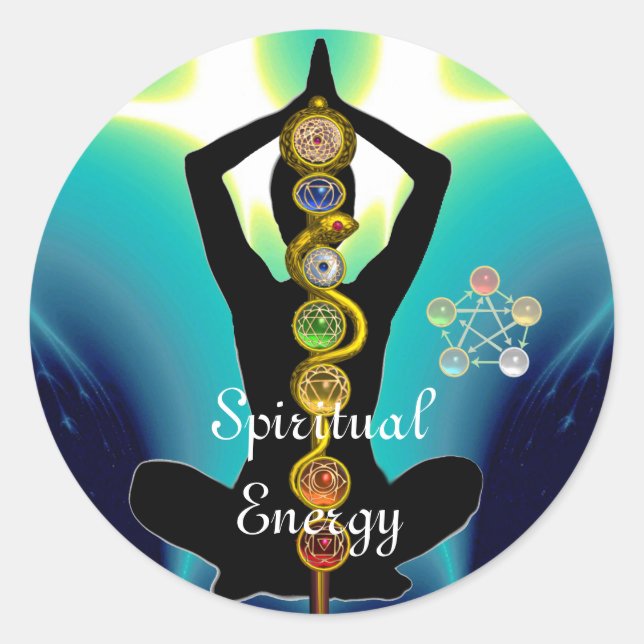 ASCLEPIUS-7-SCHAKRAS, YOGA LOTUS-POSE Blau Runder Aufkleber (Vorderseite)