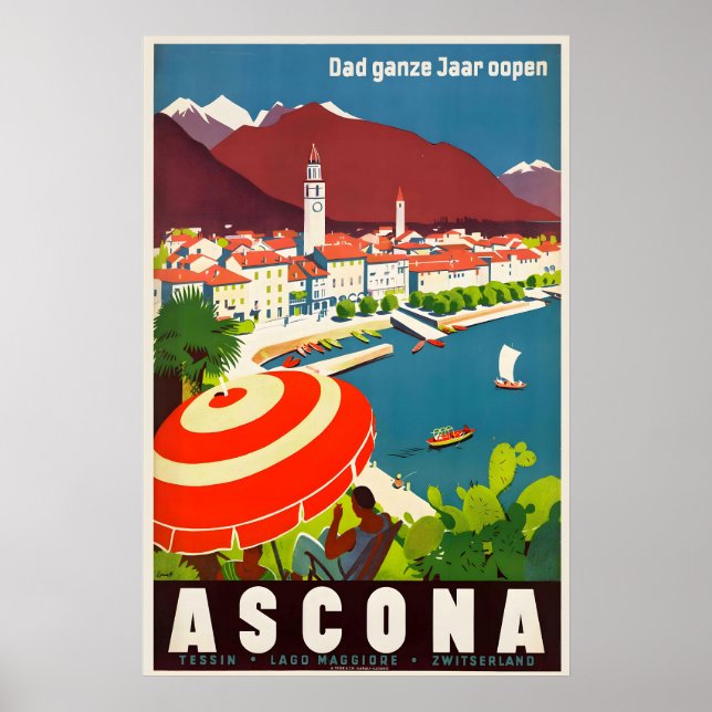 Ascona Lago Maggiore Schweiz Vintage Reise Poster (Vorne)