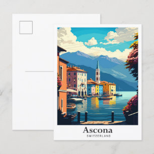 Ascona Schweiz Kunst Vintage Reise Illustration Postkarte