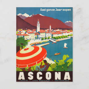 Ascona Schweiz - Vintage Schweizer Reiseplakat Postkarte