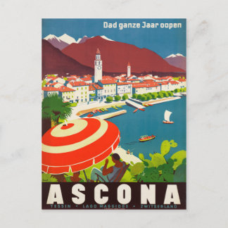 Ascona Schweiz - Vintages Swiss Travel Poster Postkarte