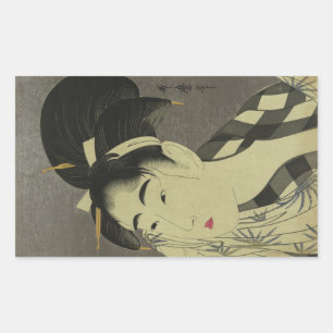 Ase o fuku onna (Frau wischt Schweiß) von Utamaro Rechteckiger Aufkleber