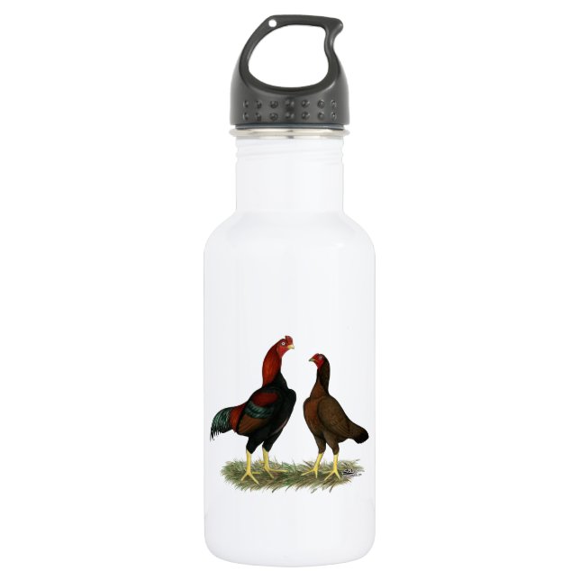 Aseel Black Red Chickens Edelstahlflasche (Vorderseite)