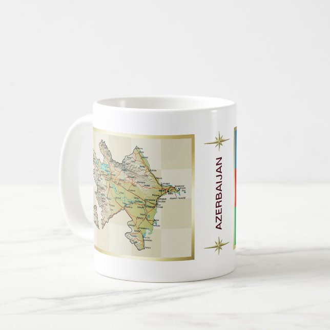 Aserbaidschan-Flagge + Karten-Tasse Kaffeetasse (Vorderseite Links)