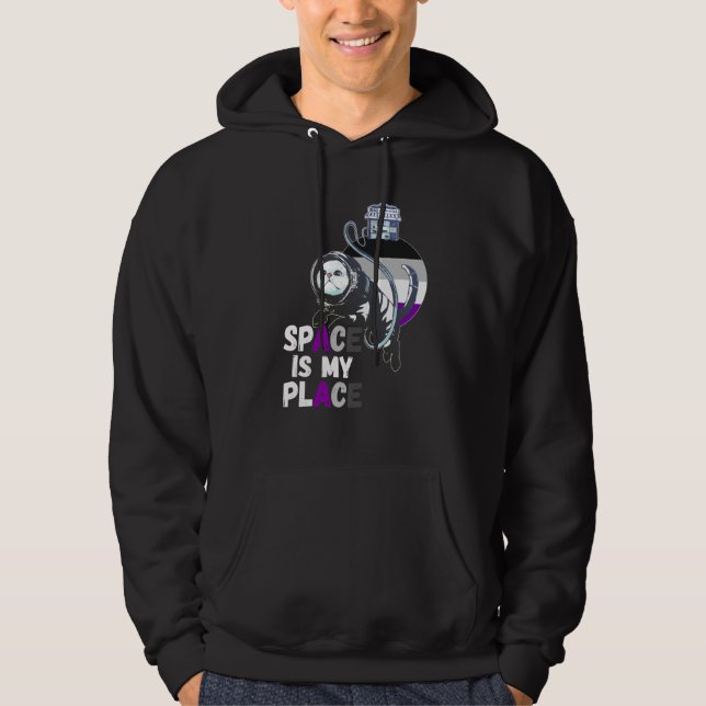 Asexual Astronaut Cat Retro Space Is My Place Ace  Hoodie (Vorderseite)