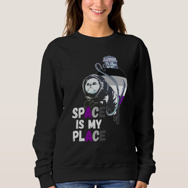 Asexual Astronaut Cat Retro Space Is My Place Ace  Sweatshirt (Vorderseite)